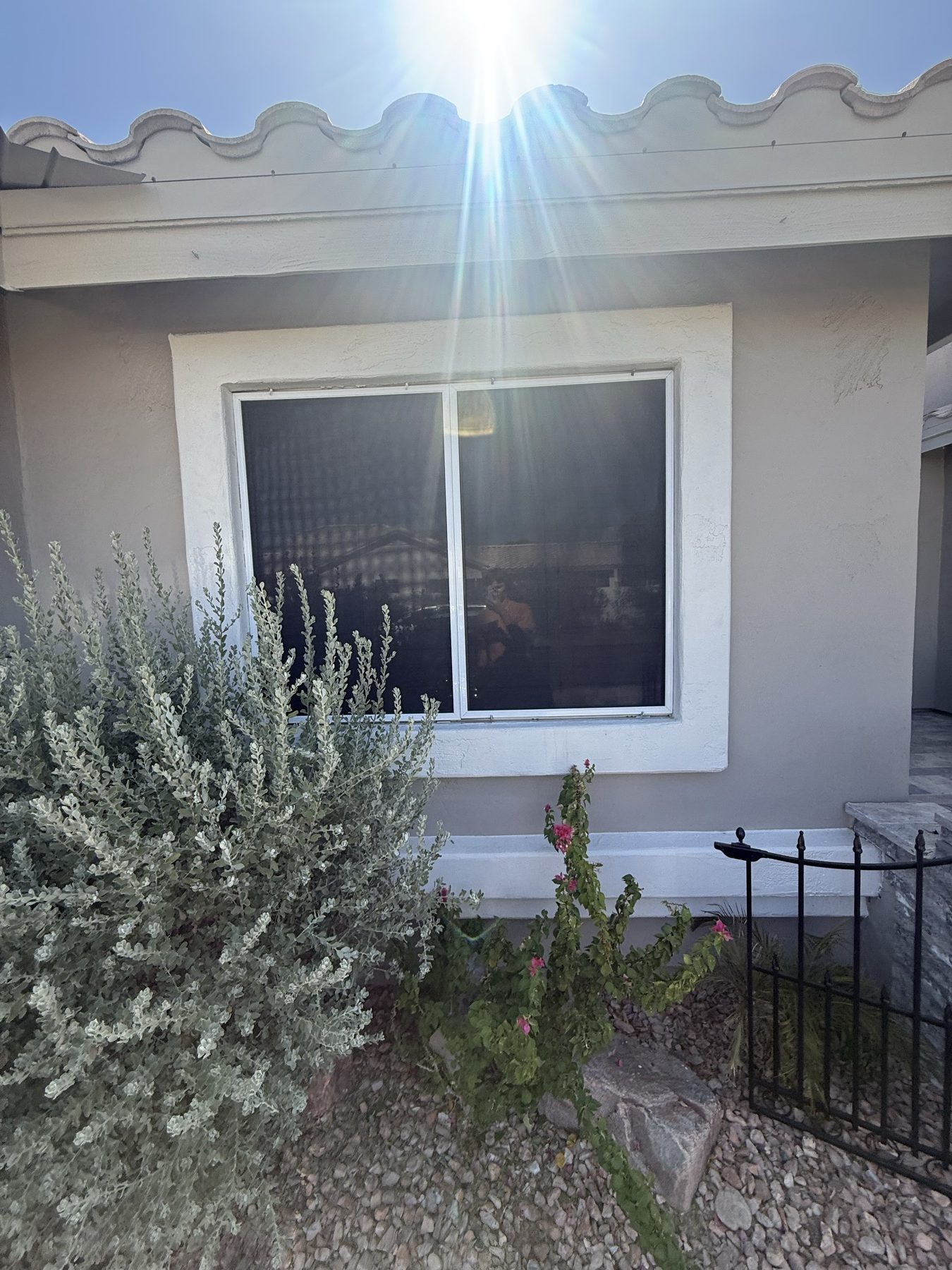 Installed window screen with a clear view through